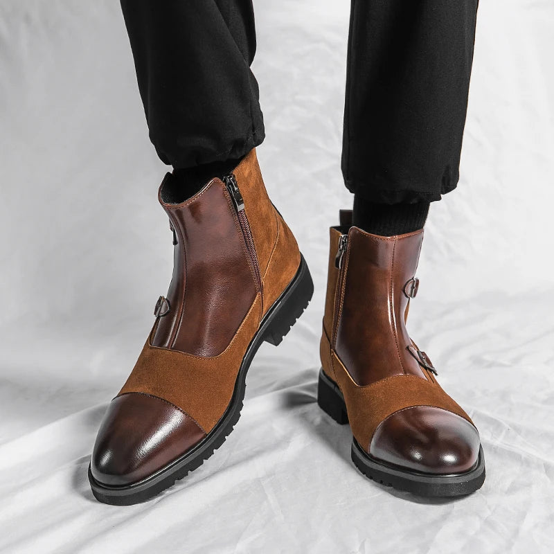 Pointed-Toe Split Leather Chelsea Boots