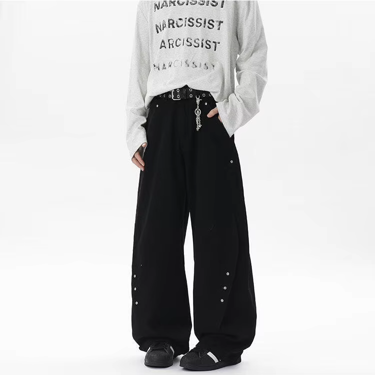Patchwork Metal Solid Baggy Jeans