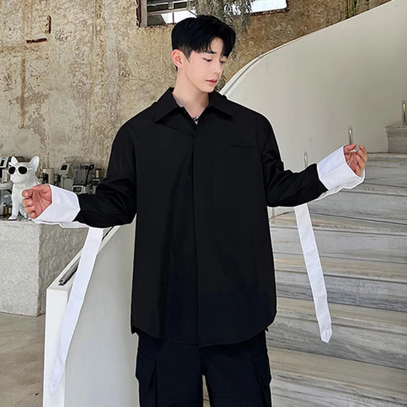 Ribbon Long Sleeve Solid Shirt