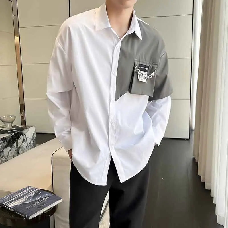 Pocket with Chain appliques Solid Shirt