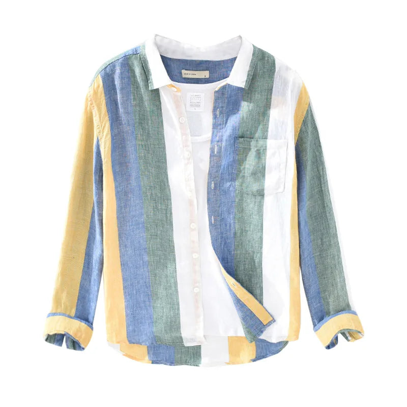 Striped Linen Long-Sleeved Casual Shirt