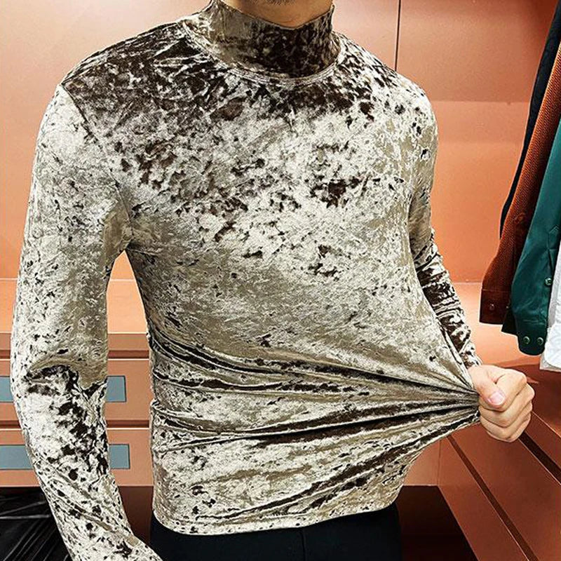 Abstract Pattern Velvet High Neck T-Shirt