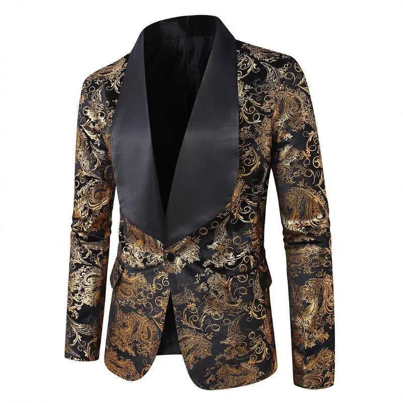 Gold Black Luxury Jacquard Blazer