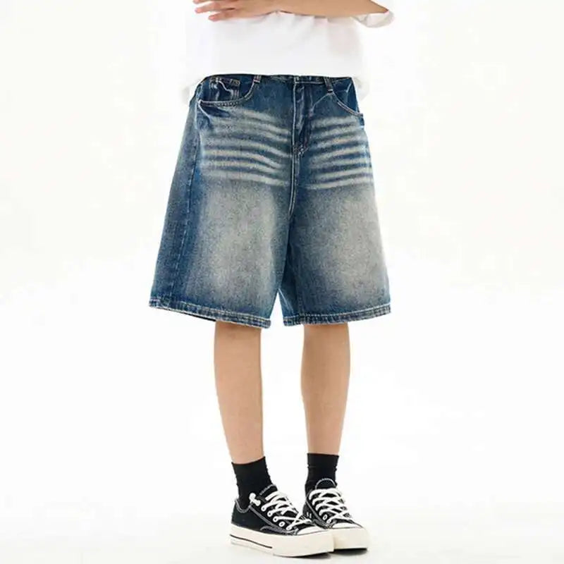 Denim Washed Five Quarter Loose Shorts