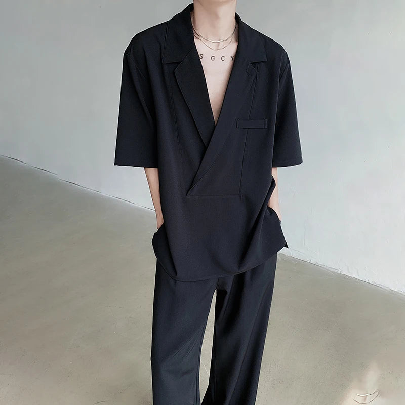 Solid Loose V-Neck Pants Set