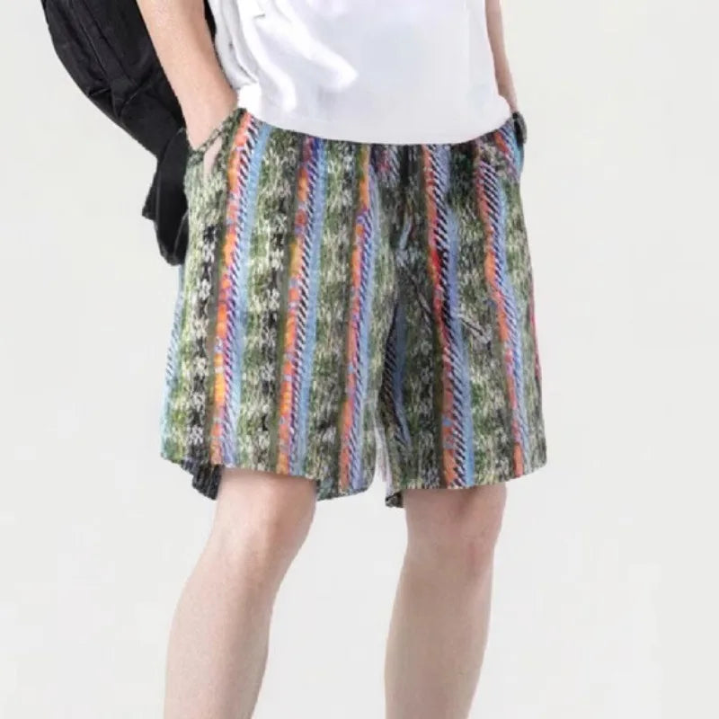 Loose Printed Pattern Drawstring Shorts
