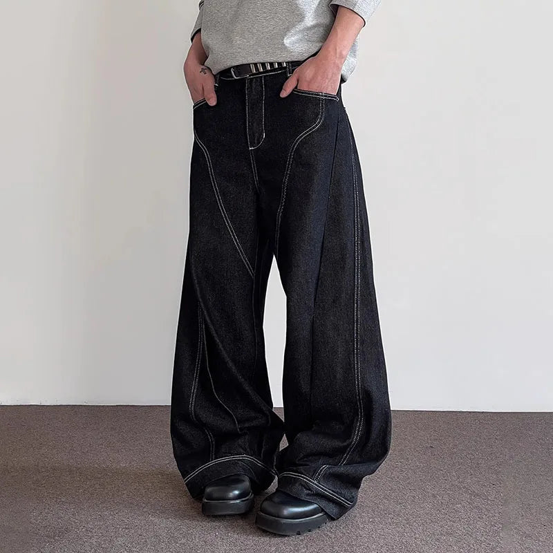 Multiple Visible Lines Curved Jeans