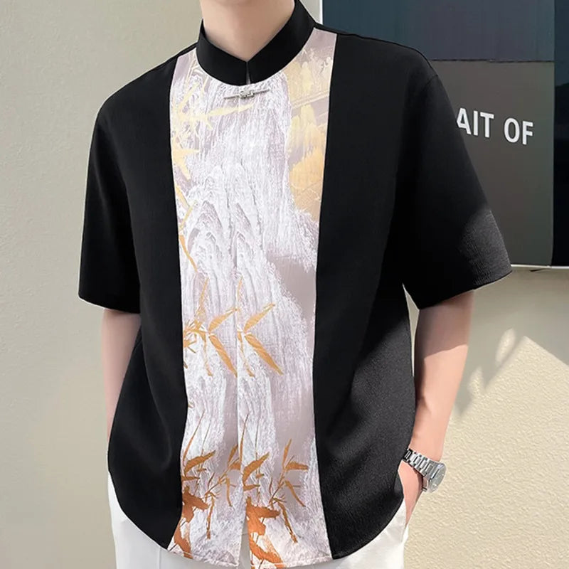 Chinese Abstract Color Blocking Shirt