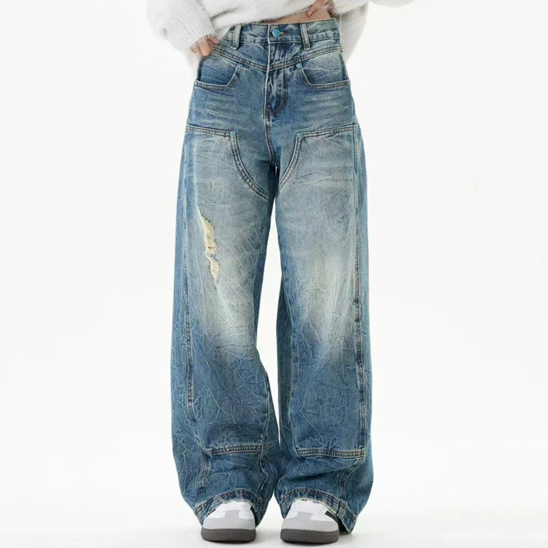 Gradient Creases Denim Straight Jeans