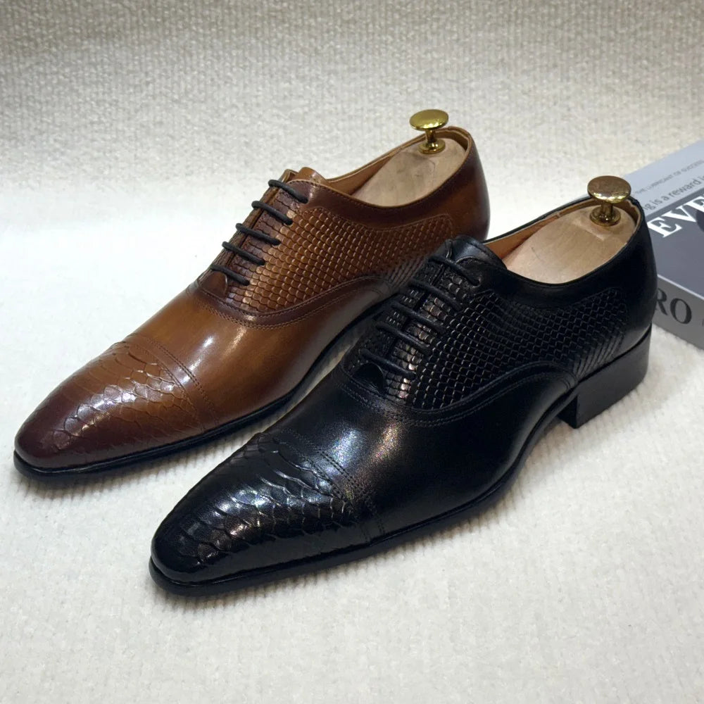 Genuine Leather Pointed-Toe Formal Oxford Shoes