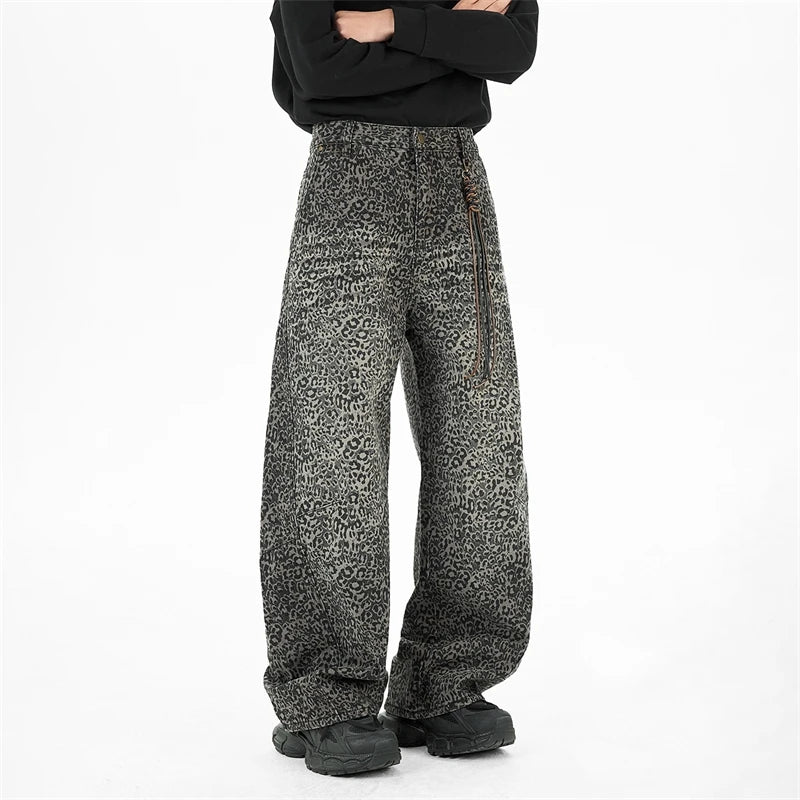 Leopard Print Black Loose Jeans
