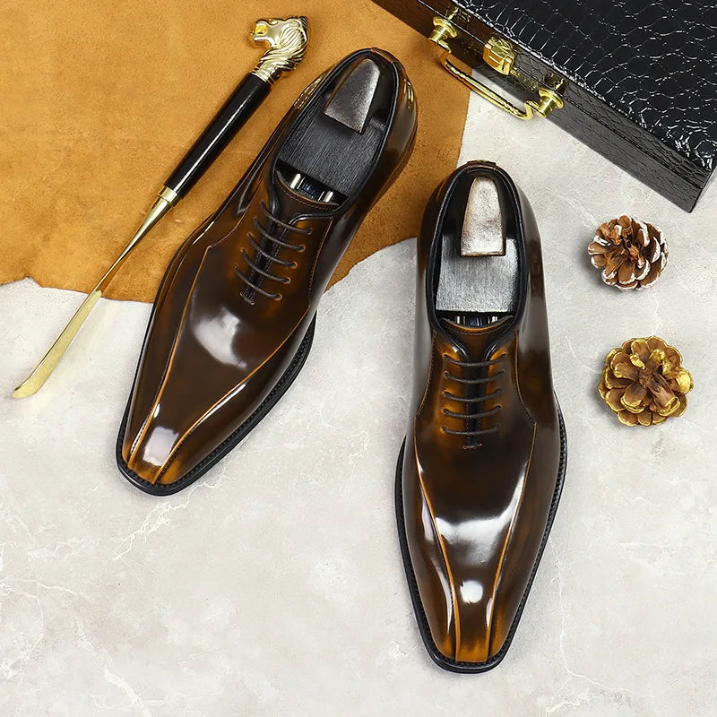 Hand-Polished Gradient Leather Oxford Shoes