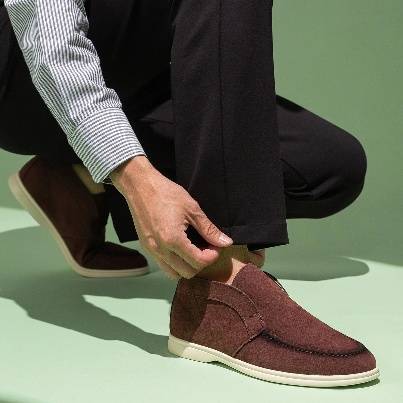 Mid-Top Solid Leather Loafers