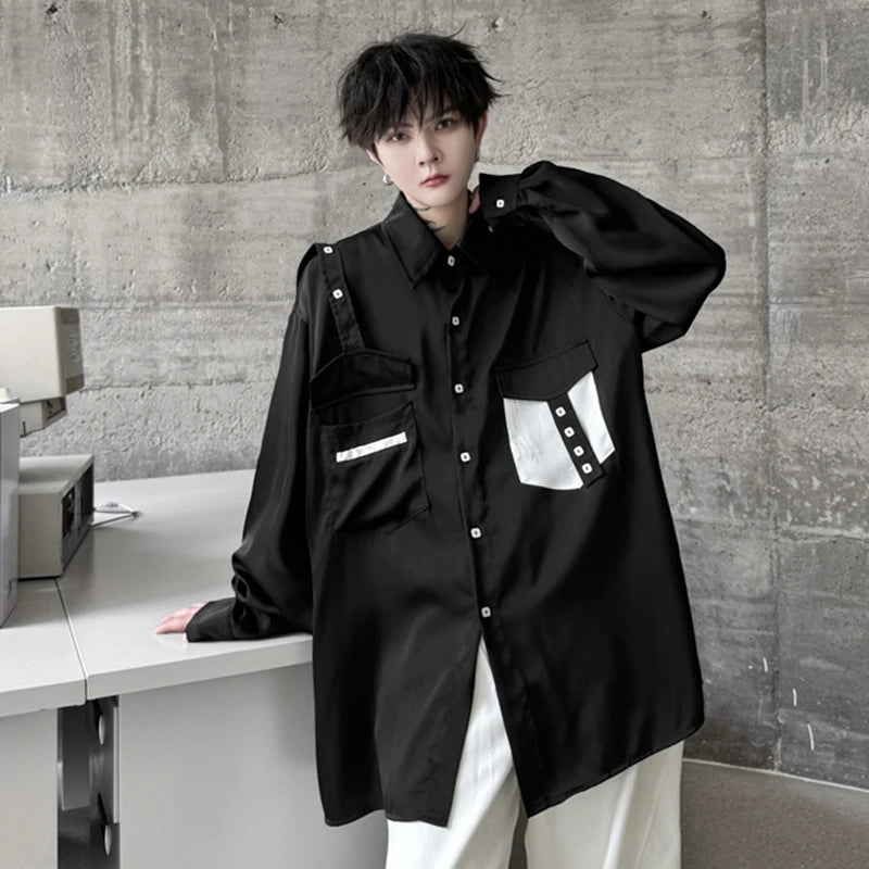 Solid Trendy Pockets Patchwork Shirt