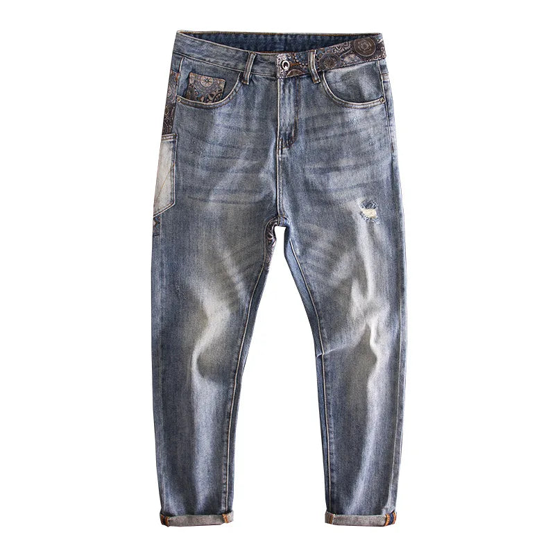 Patchwork Geometric Pattern Design Jeans