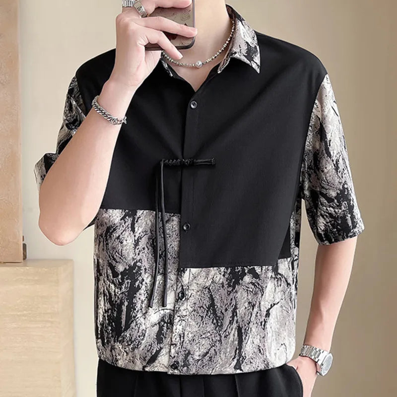 Contrast Patchwork Abstract Printed Shirt