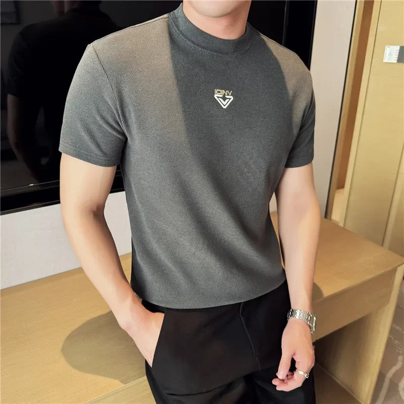 Mini Embroidery Round Neck Men's T-Shirt