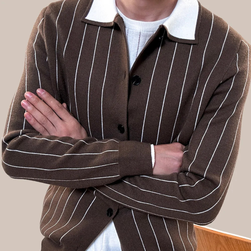 Striped Knitted Turn-Down Collar Shirt