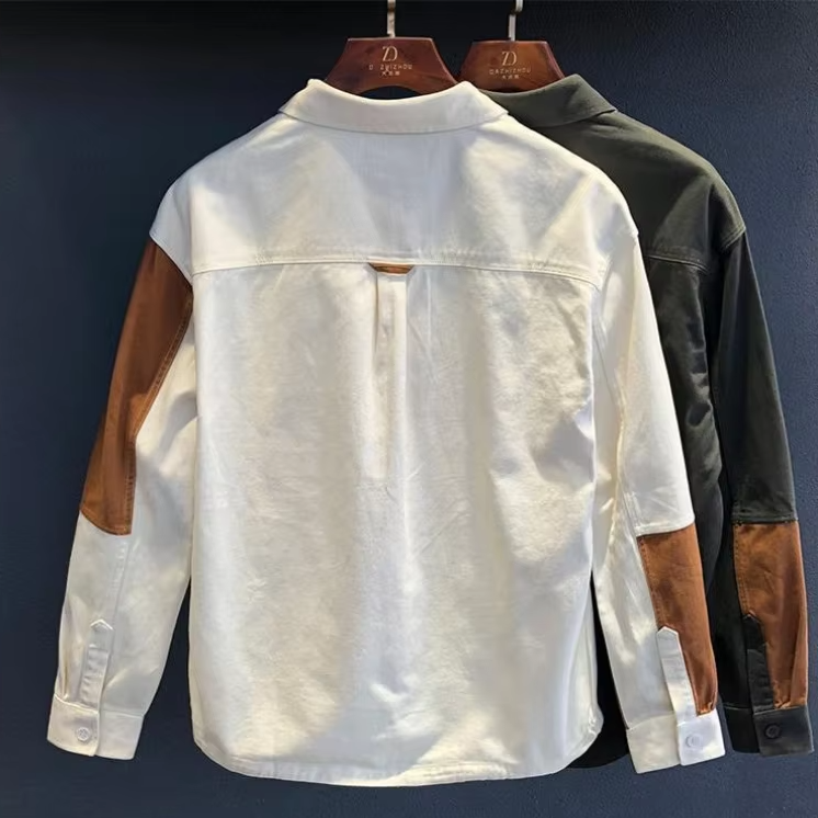 Retro Splicing Contrast Work Shirt