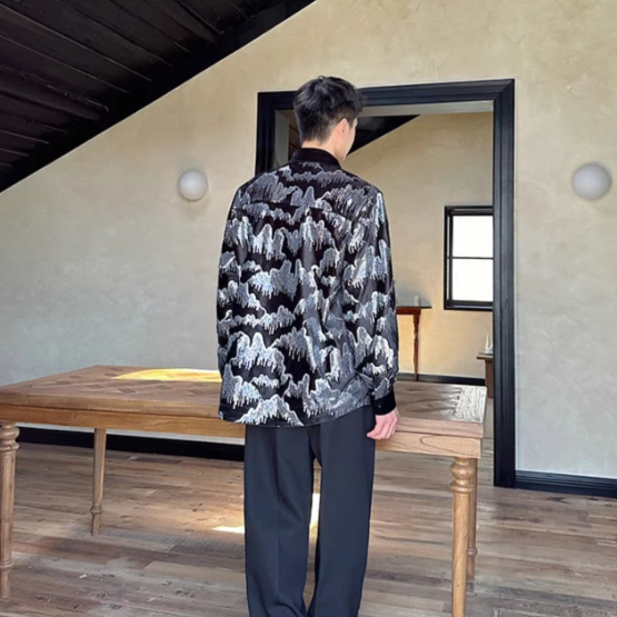 Embroidery Sequins Turn-down Collar Shirt