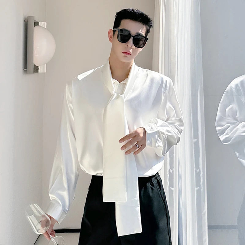 Bow Tie Design Loose Simple Shirt