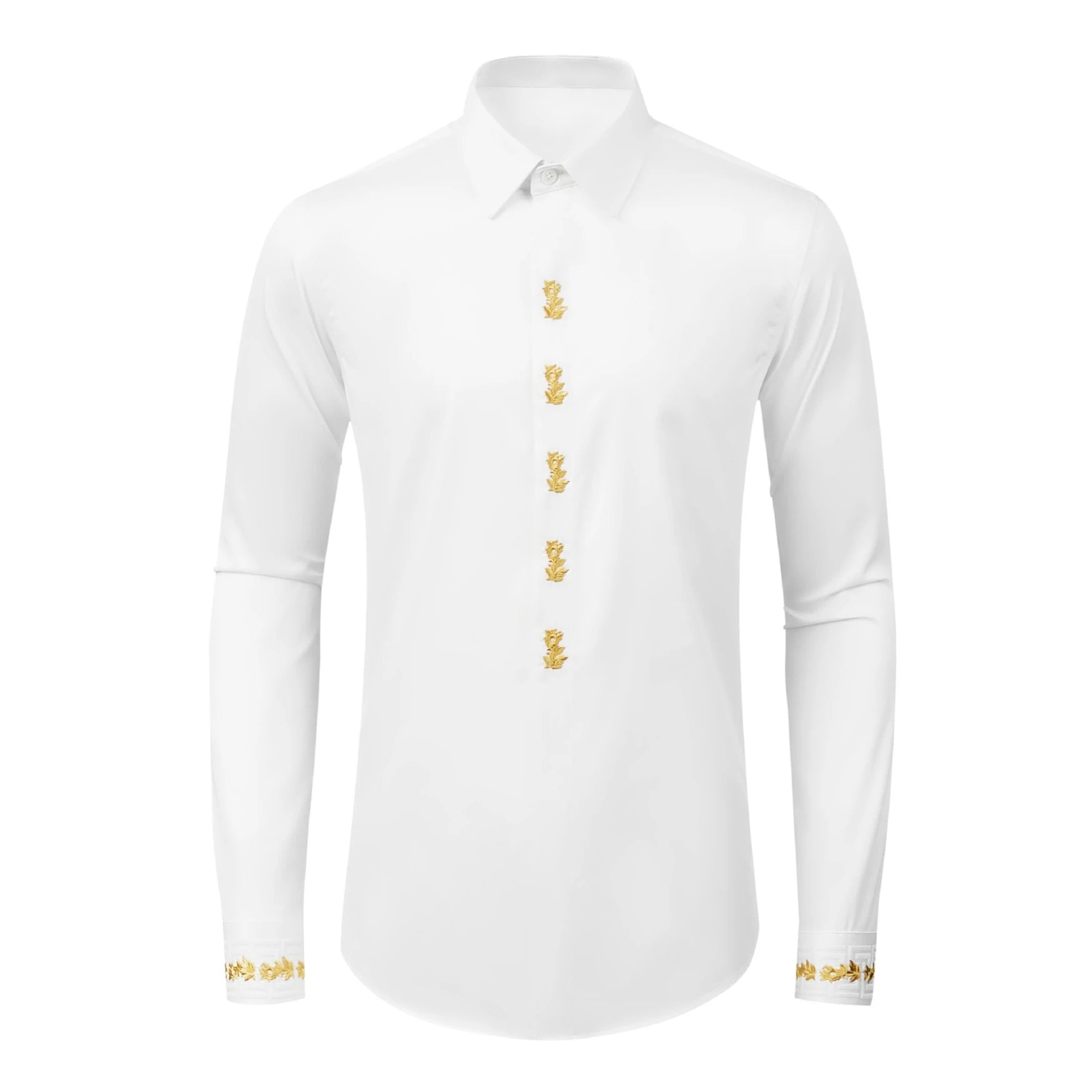 Chinese Style Gold Flower Embroidered Shirt