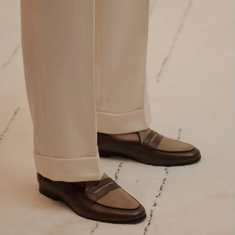 Khaki Coffee Color Leather Loafers