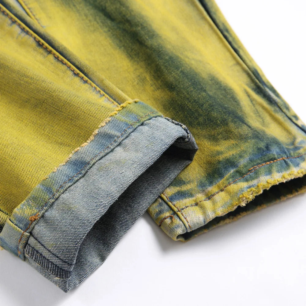 Vintage Tie Dyed Ripped Stretch Jeans