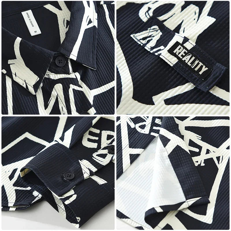 Abstract Line Contrast Letter Printed Shirt