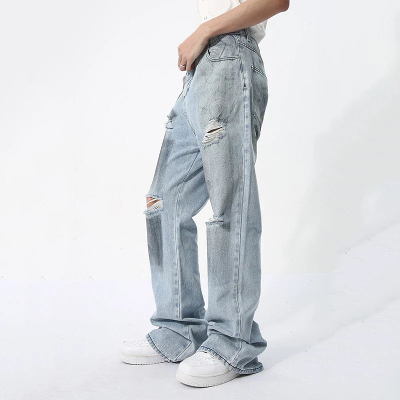 Ripped Loose Fit Washed Denim Jeans