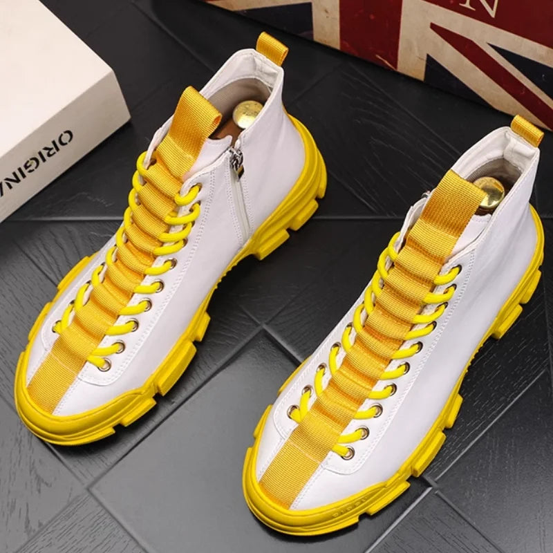 High-Top Genuine Leather Slip-On Sneakers