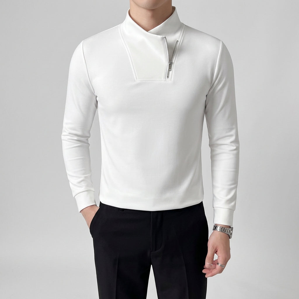 Half Zipper Mock Neck Solid T-Shirt
