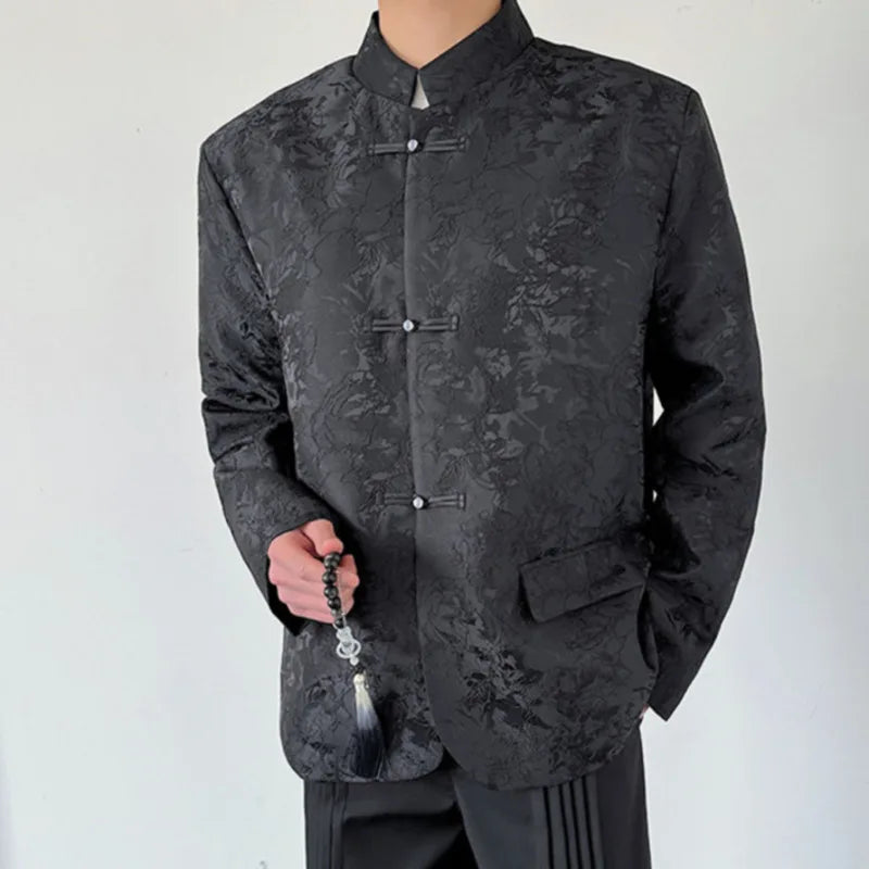 Chinese Style Jacquard Flower Buckle Shirt