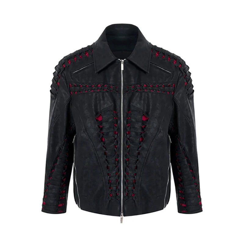 Skeleton Hollow PU Leather Jacket Set