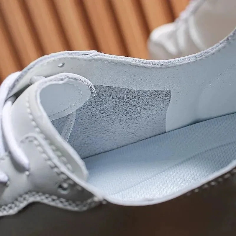 White Genuine Leather Lace-Up Sneakers