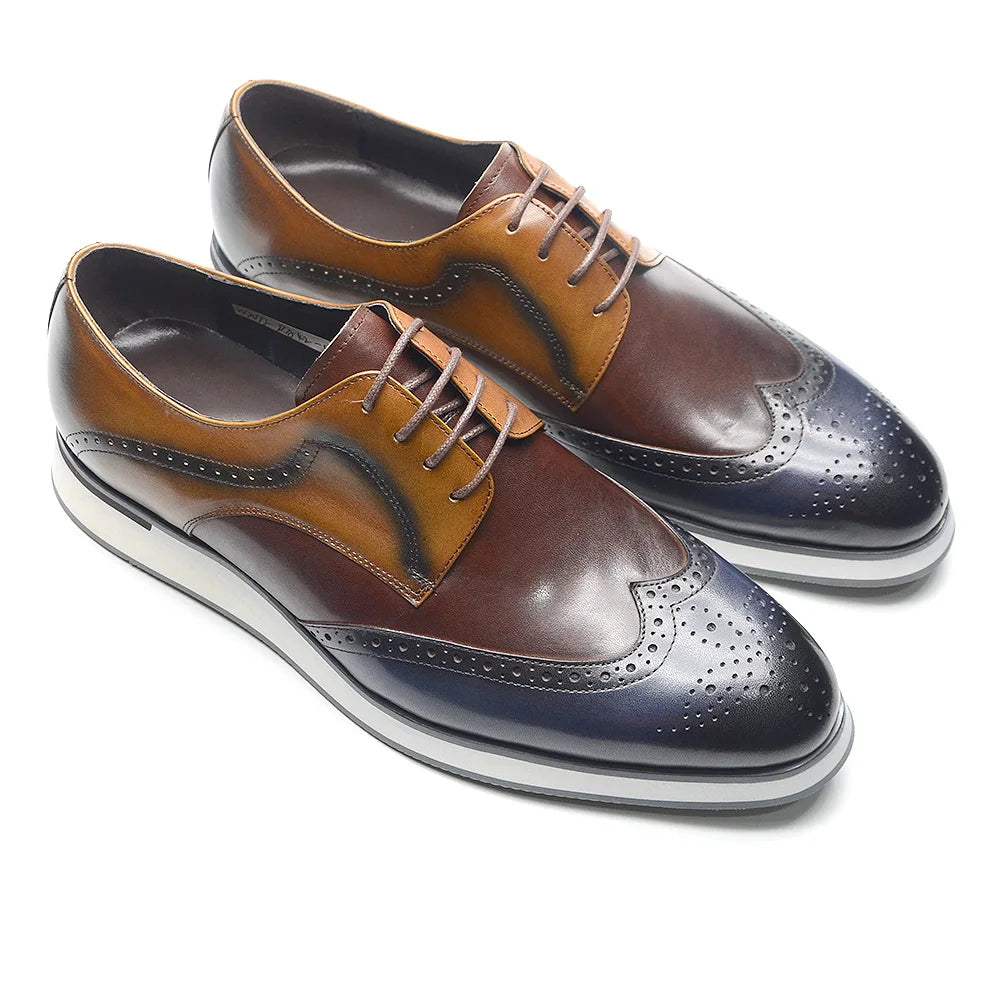 Genuine Leather Mixed Colors Wingtip Shoes