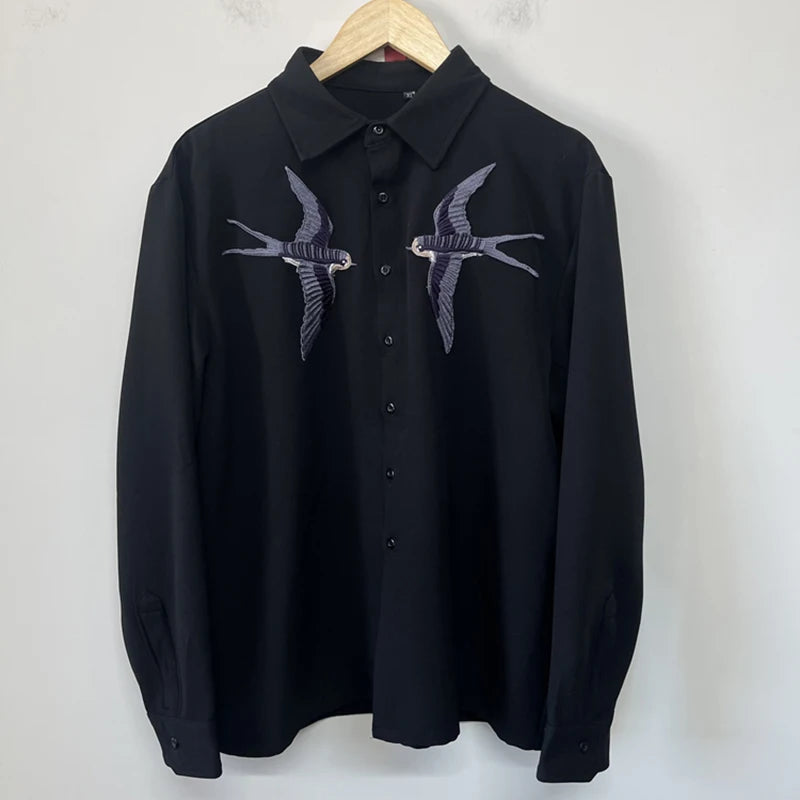 Two-Birds Embroidery Black Shirt