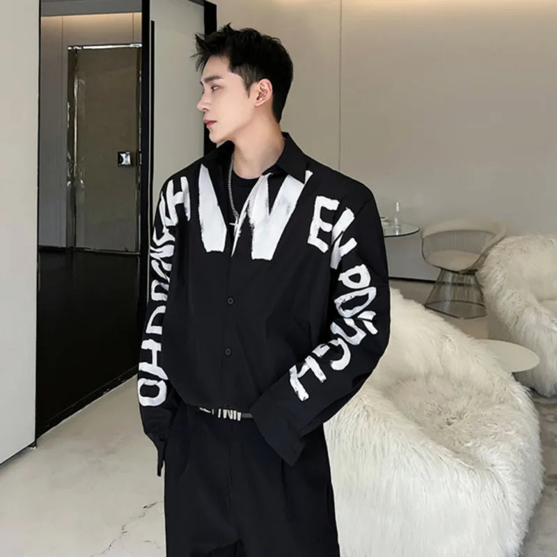 Letter Printing Long Sleeve Cotton Shirt