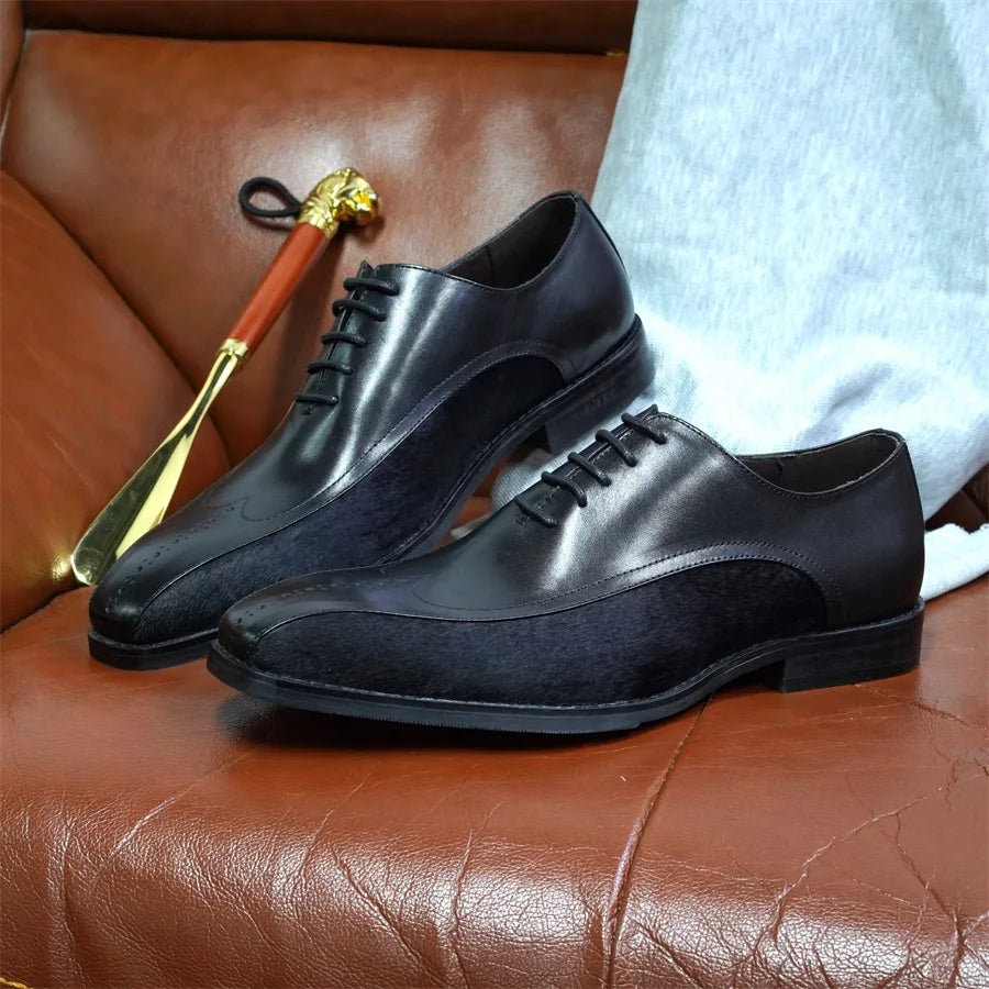 Genuine Leather Handmade Fluff Lace Up Shoes