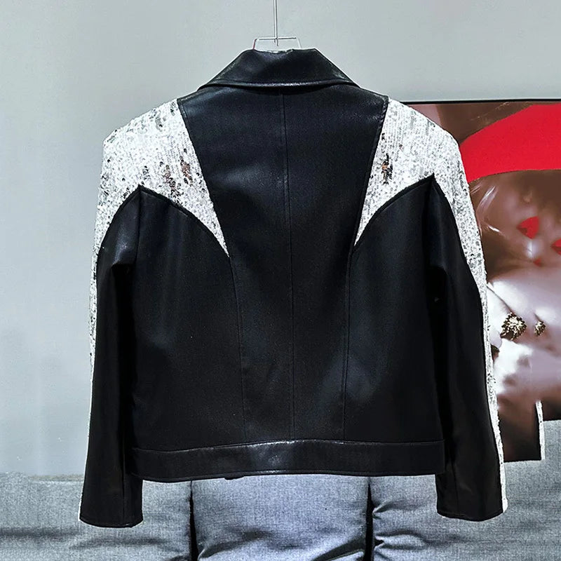 Sequin Patchwork Design Zipper Jacket