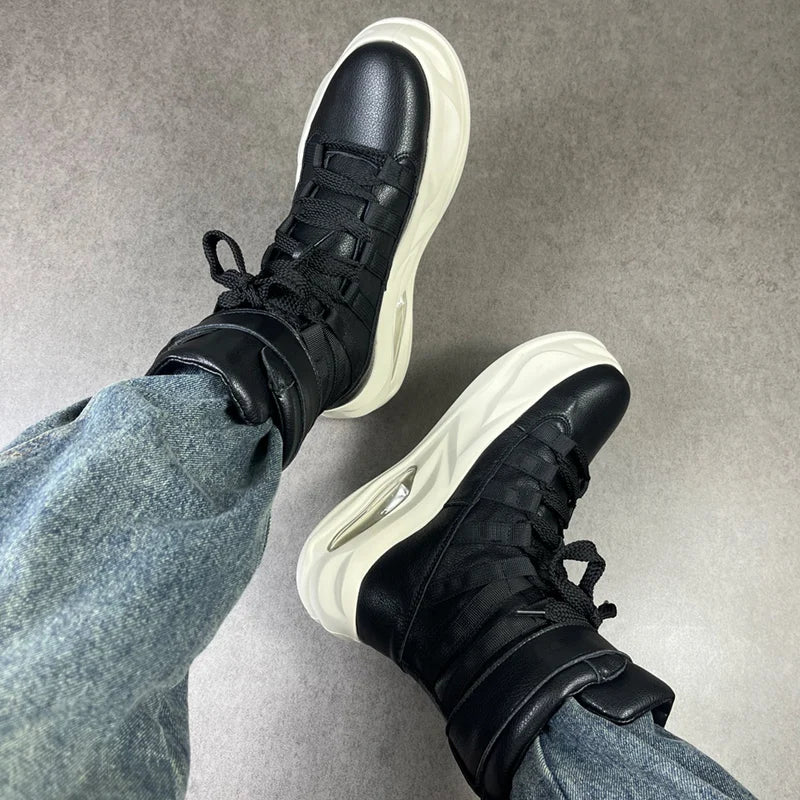 Solid Black Street Fashion Chunky Boots