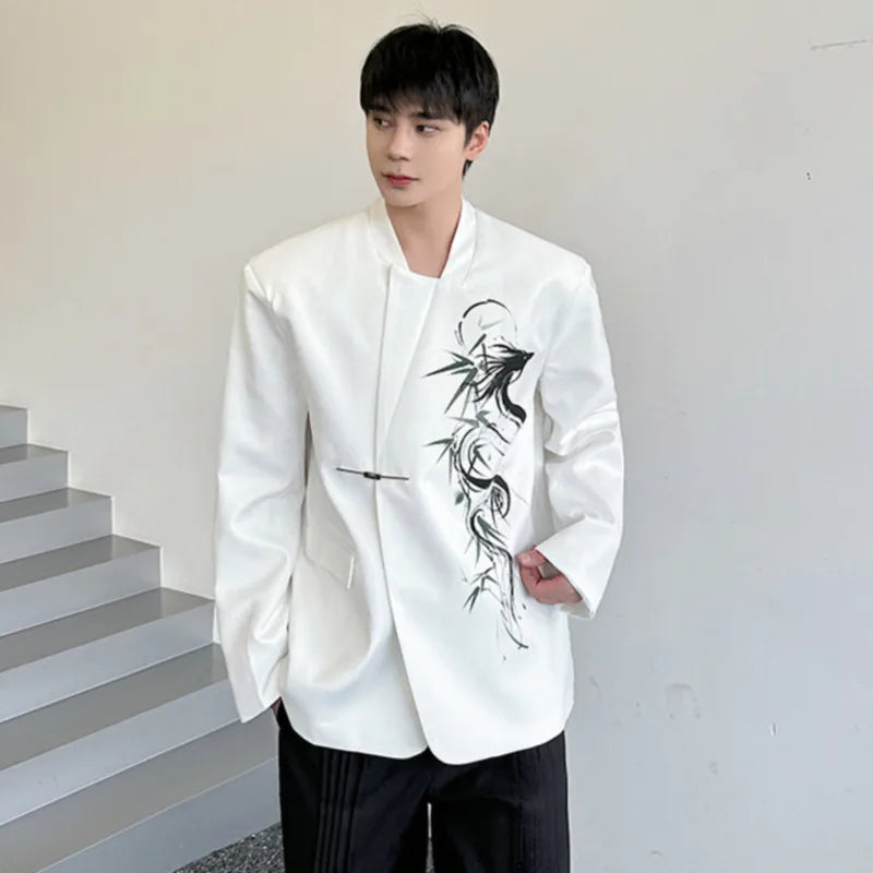 Dragon Ink Painting Printed Cotton Blazer