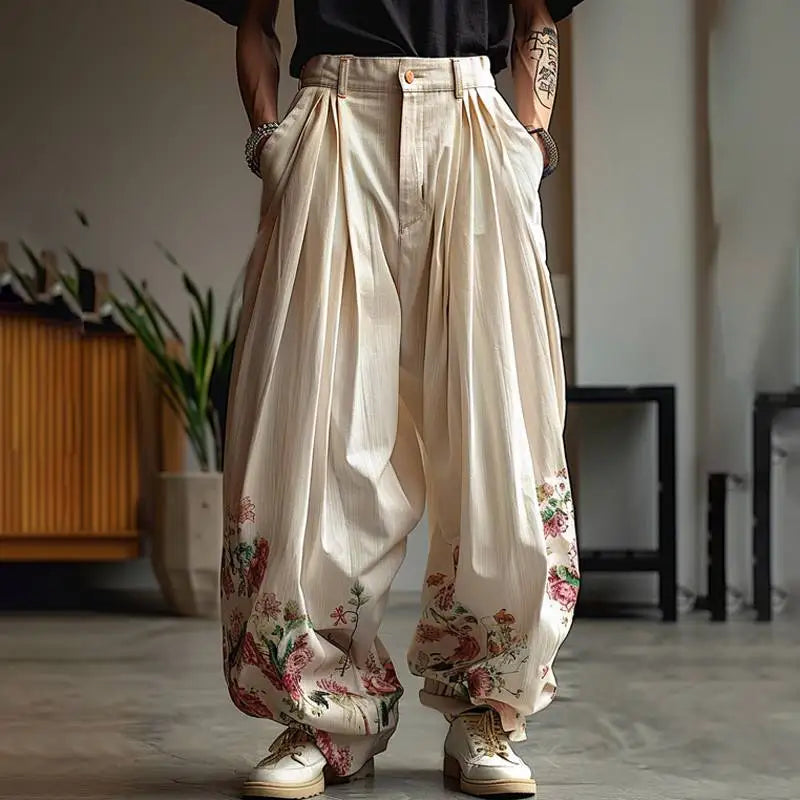 Flower Printing Loose Casual Pants