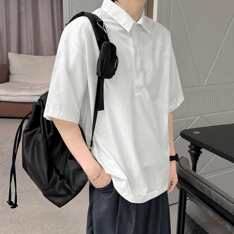 Casual Drawstring Solid Polo Shirt