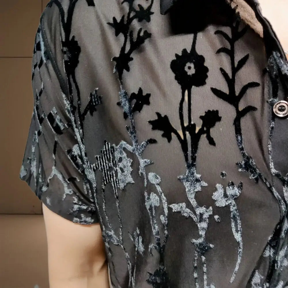 Short Sleeve See Through Lace Shirt