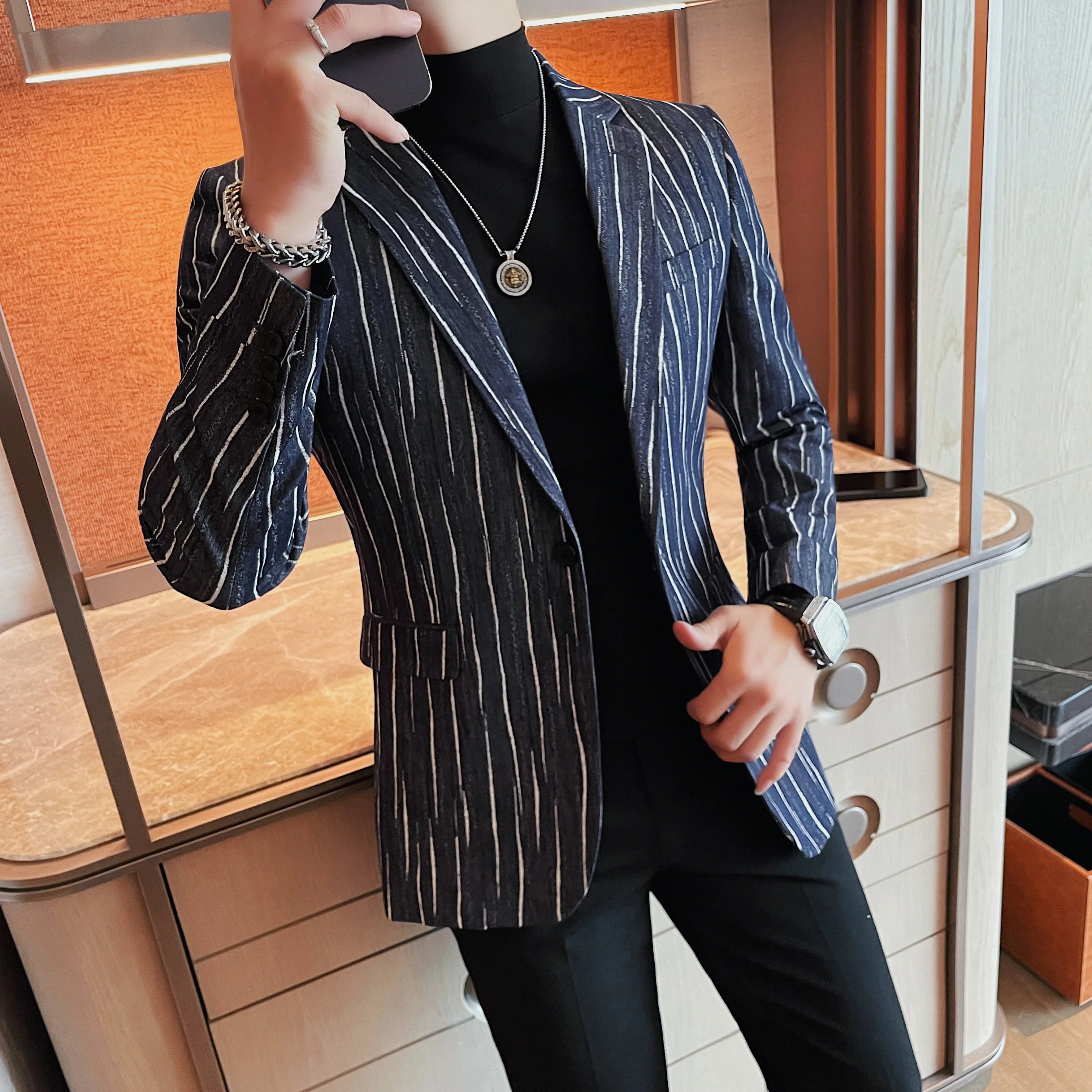 Blue Style Striped Men's Blazer