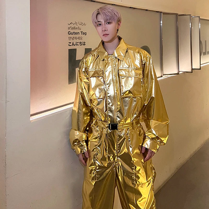 Metallic Color Shiny Loose Jumpsuit
