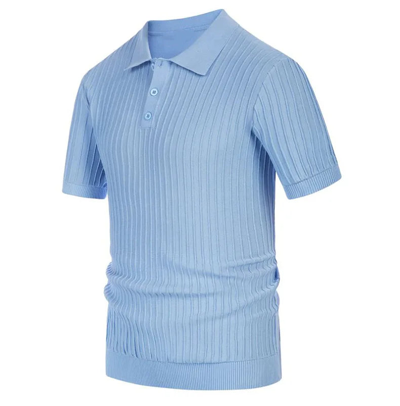 Striped Knitted Short Sleeve Polo Shirt
