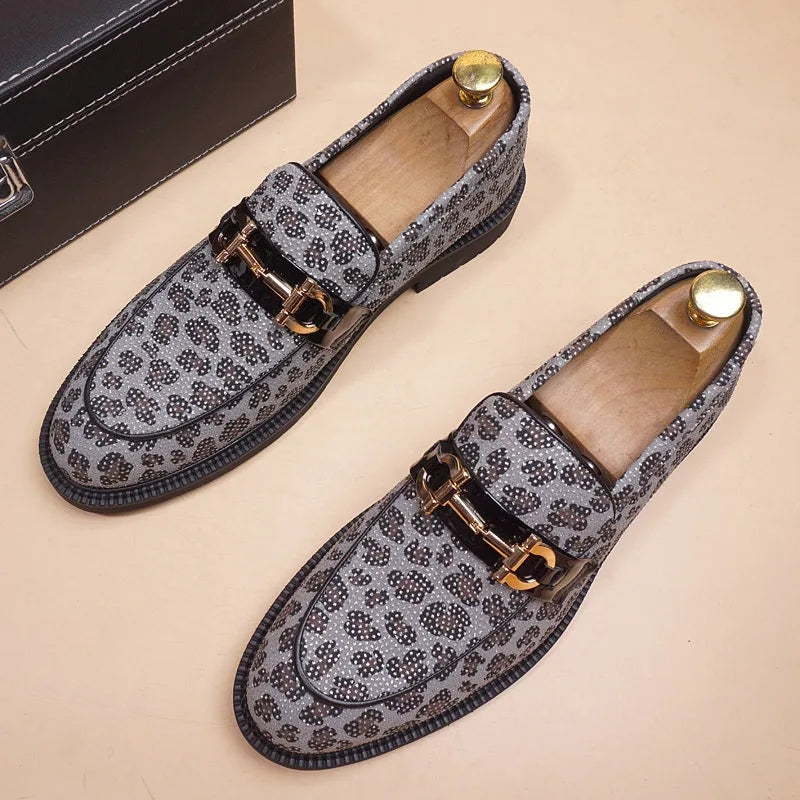 Elegant Leopard Suede Men's Loafers
