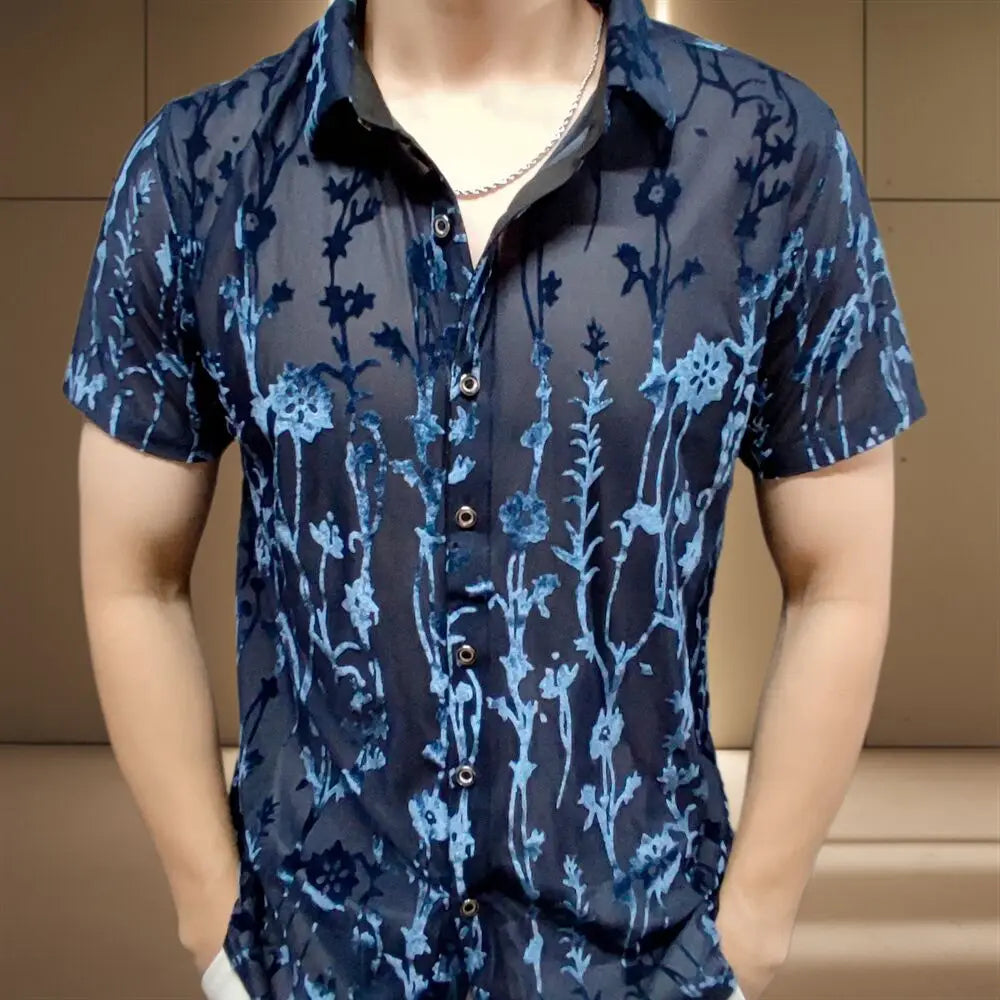 Short Sleeve See Through Lace Shirt